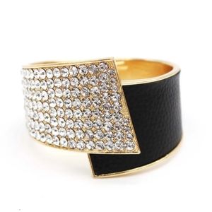 Fashion Geometric Cuff Bracelet Crystal Spring Open Wide Leather Bracelet Trendy